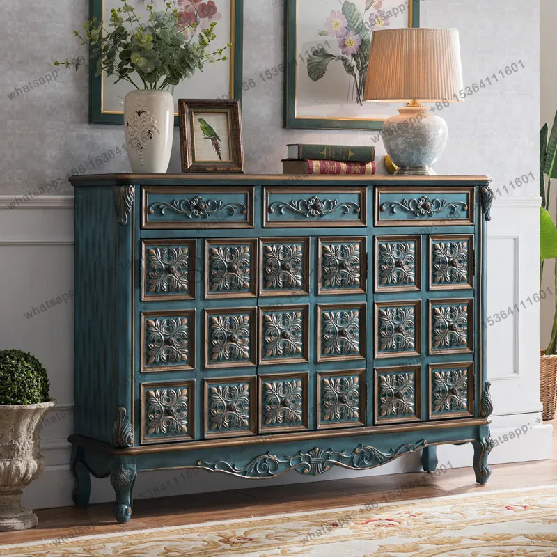 European shoe cabinet solid wood American porch storage side cabinet painted two or three
