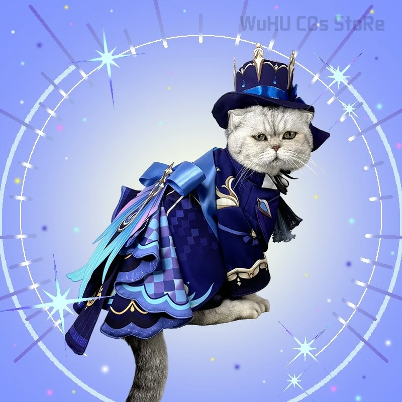 

Focalors Furina Косплей Костюм Домашние животные Кошка Собака Кролик Одежда Doujin Косплей Наряд Игра Genshin Impact Синяя Униформа Шляпа Необычный Комплект