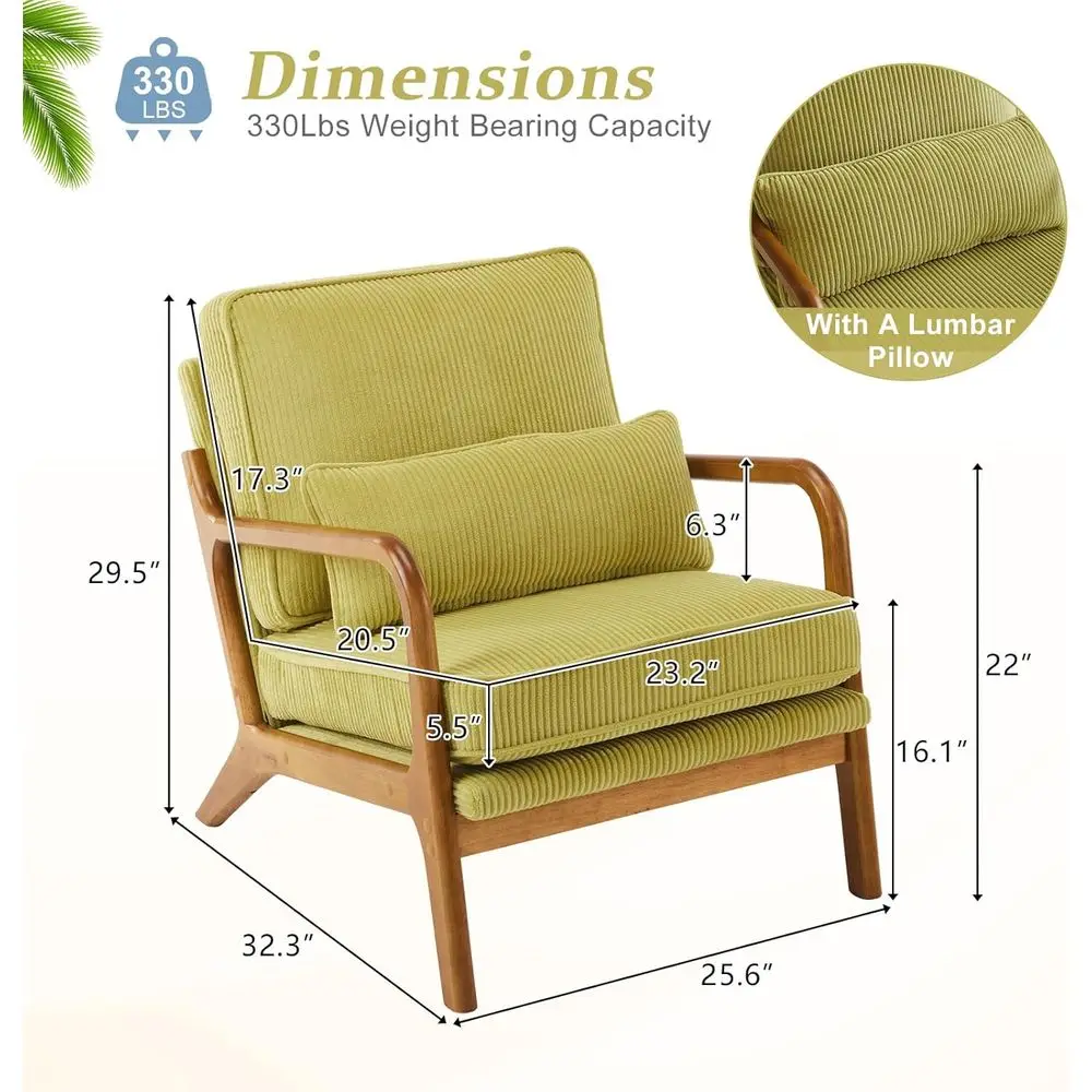 Upgraded Premium Corduroy Accent Chair,Upholstered Arm Chair,Solid Wood Comy Reading Chair with Pillow, Century ern Chairs or Li