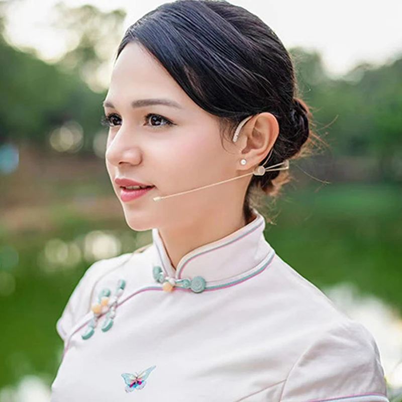 

Beige Double Earhook Headset Mic Headworn Microphone 3.5mm 3 Pin For 4 Pin XLR Plug FOR Omnidirectional Microphone