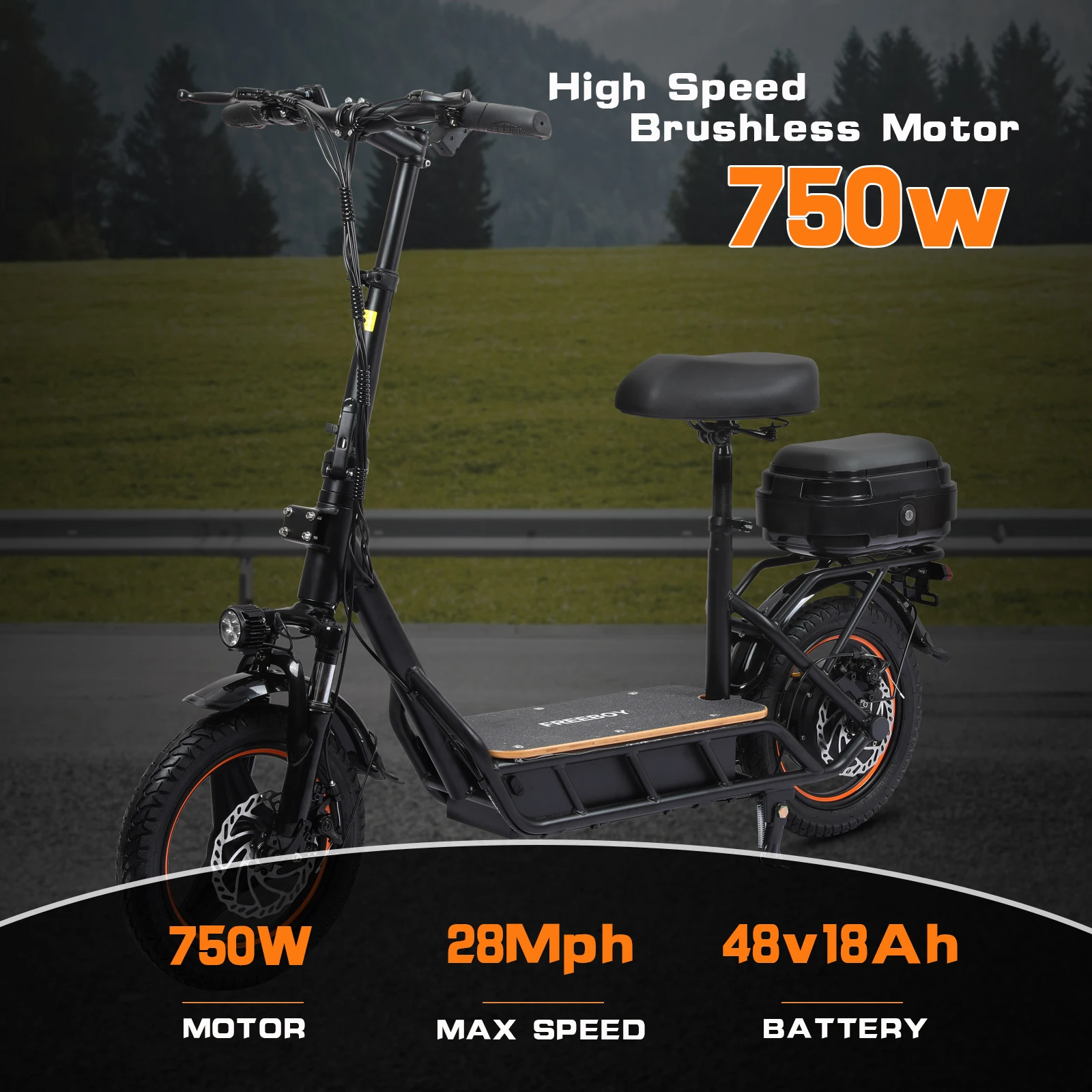 

Electric Scooter with Seat for Adults 750W Motor, 14''Pneumatic Tires,25 Mph 29 Miles Foldable E Scooter with Storage Box