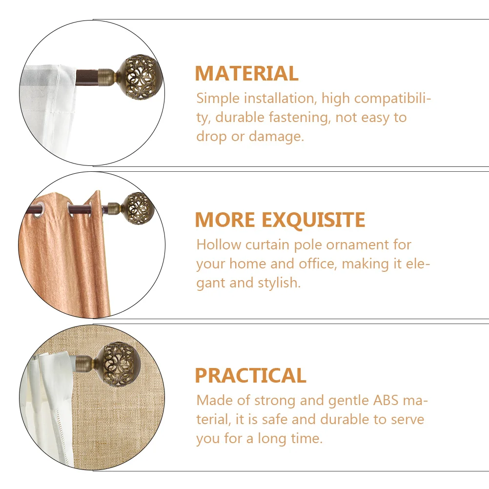 

4pcs Decorative Heads Black Abs Wear-Resistant Stylish Home Office Curtain Rod Ends Household Curtain Caps Decorative Pole