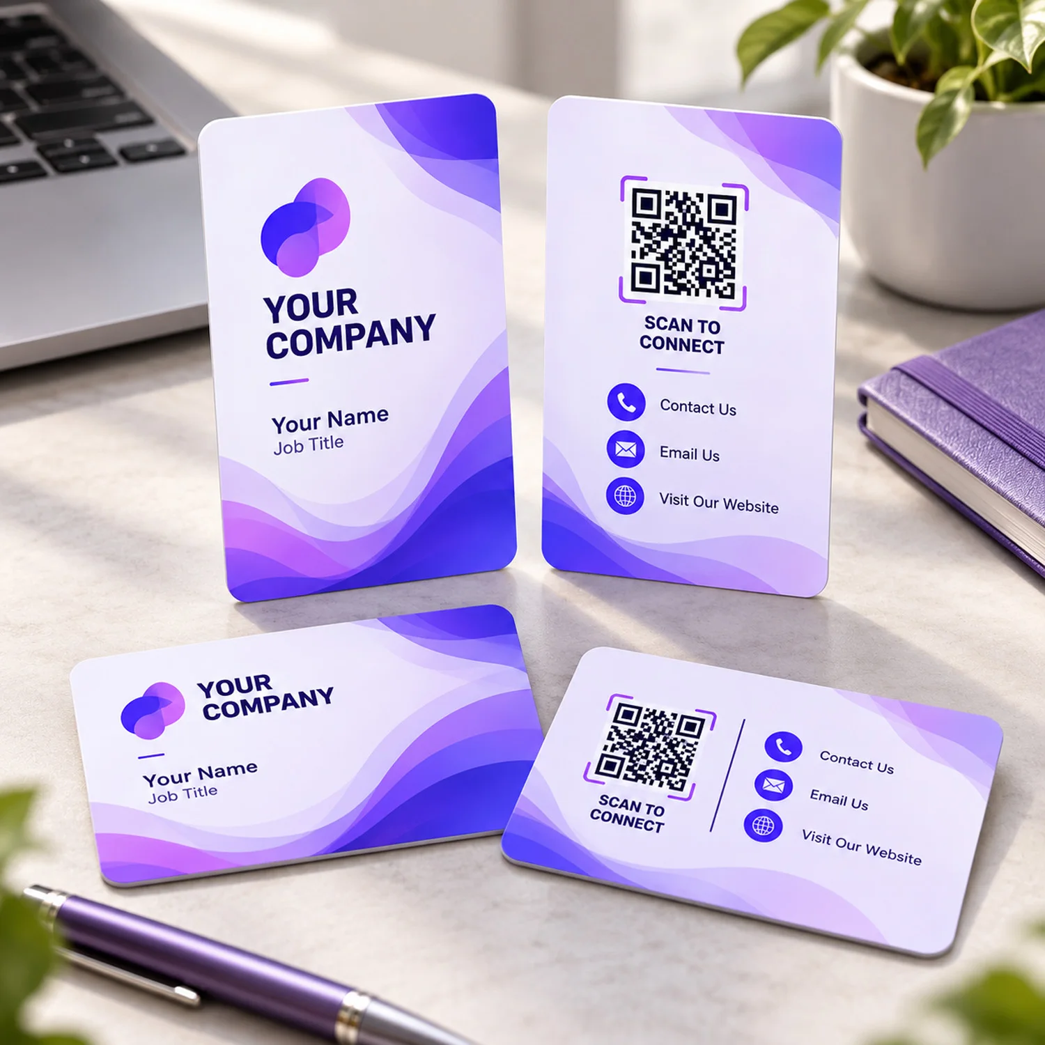 Personalized Purple Gradient PVC Cards Custom Double Sided Printing with Logo Name Text QR Code Creative Business Contact Card