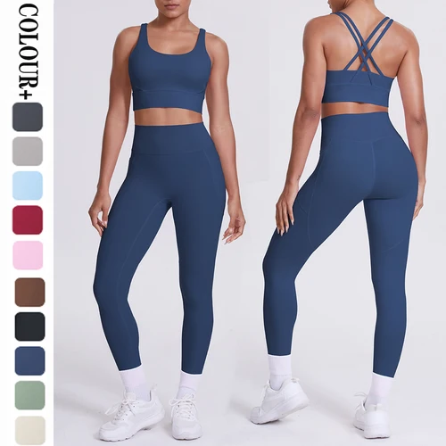 Traje deportivo de sensación desnuda, conjunto deportivo, chándal para mujer, trajes de Yoga sexis, ropa deportiva para gimnasio, Legging y ropa interior, ropa de entrenamiento para mujer