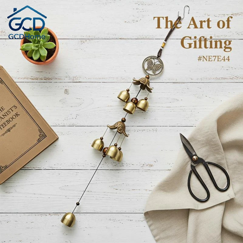 Double Metal Bell Pendant Wind Chime Brass Color Elegant Design Hanging Ornament for Home Porch New Home Gift