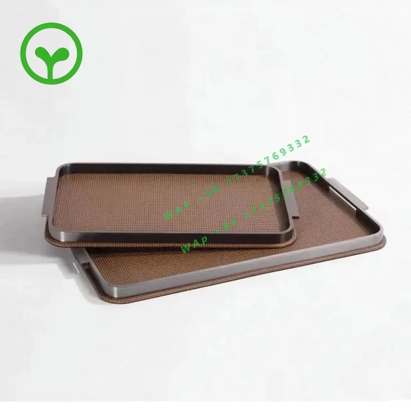 【2026】Modern Light Leather Metal Tray Model Room, Living Room Coffee Table Dining Table, Study Desktop Storage Decoratio