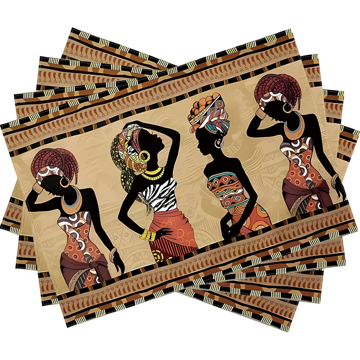 Boho Colorful Cat Embroidery Style Print Rectangular Placemats  Rustic Animal Pet Dining Table Decor Table Mats 4/6/8PCS
