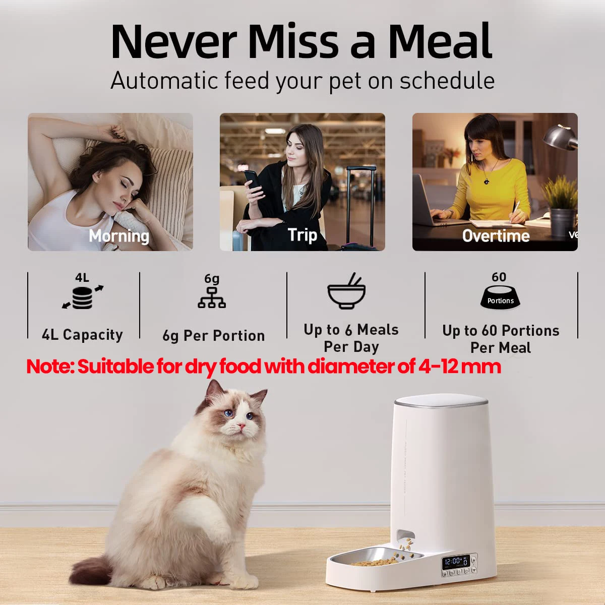 ROJECO Automatic Cat Feeder Pet Smart Cat Food Dispenser Accessories Button Version Auto Feeder For Cats Dog Dry Food Feeding 4L