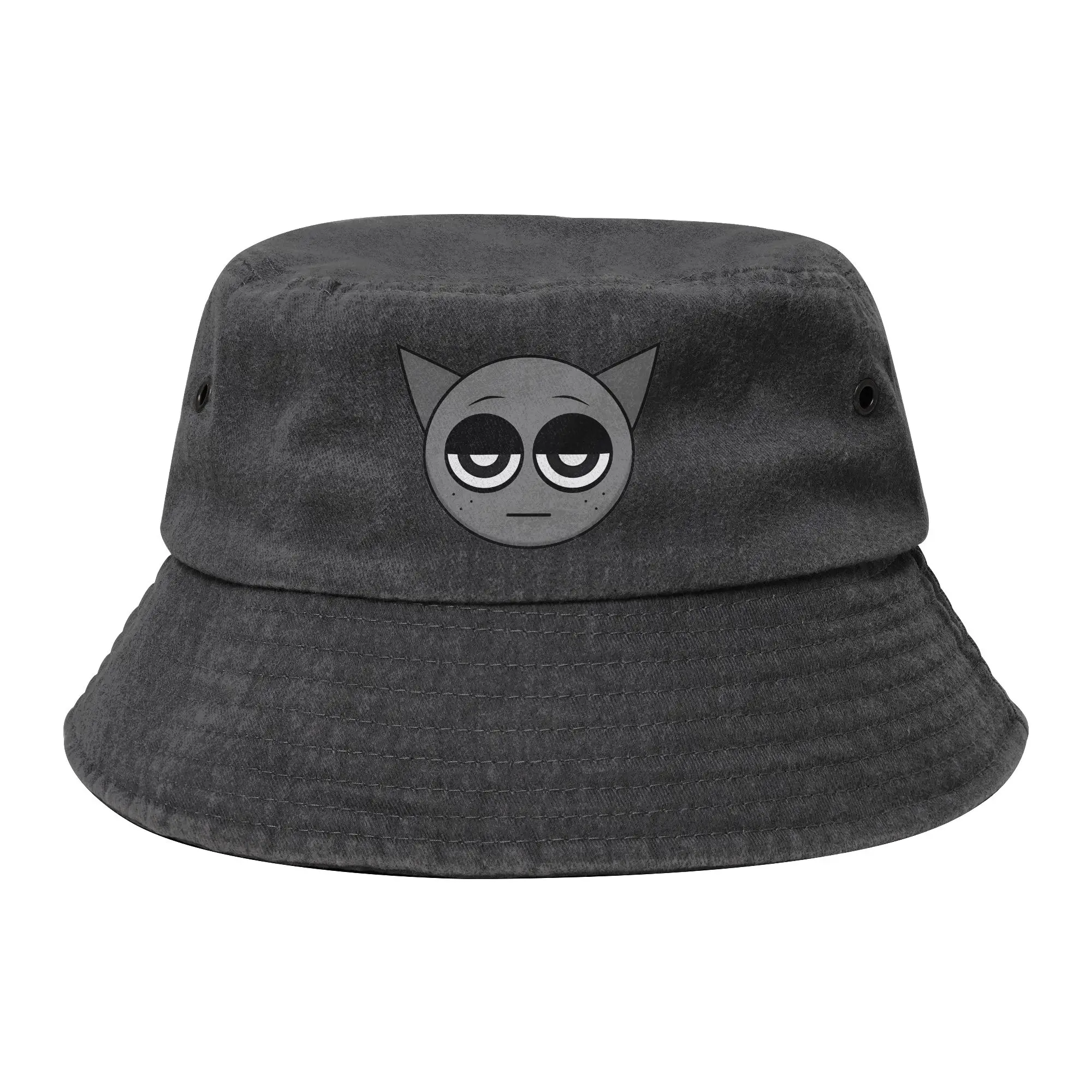 Sprunki Gray Head Bucket Hat Unisex Outdoor Beats Game Distressed Denim Washed Fishing Hats Summer Bob Hat