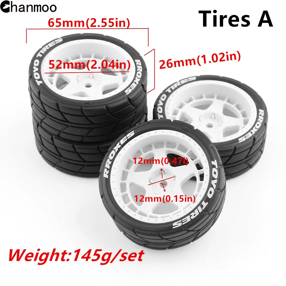 1/10 Racing Plastic Wheel Tires Rubber Tyre 12mm for 1:10 RC Rally On Road Car HSP HPI KYOSHO WLtoys Tamiya TT01 TT02 XV01 Parts