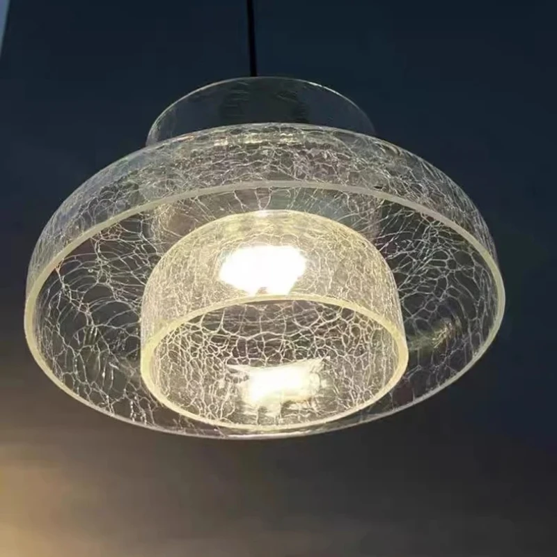 Nordic Art Cracked Transparent Glass Pendant Light Indoor Hotel Dining Room Bedroom Bedside Living Room Decorative Hanging Lamp