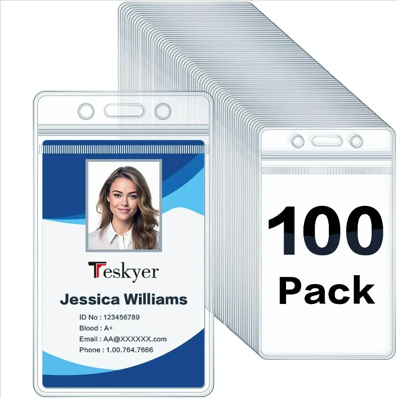 100Pcs Waterproof Transparent Card Holder Plastic Protector Case Business Bus Bank Credit Card Protector ID Card Badge Holders
