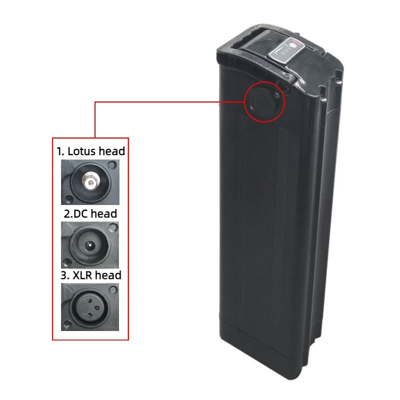 Silberner Lithium-Akku im Fischstil, 36 V/48 V, Ausgang mit unterem Entladung, 8 Ah/10 Ah/12,5 Ah, Akku für Elektrofahrzeuge