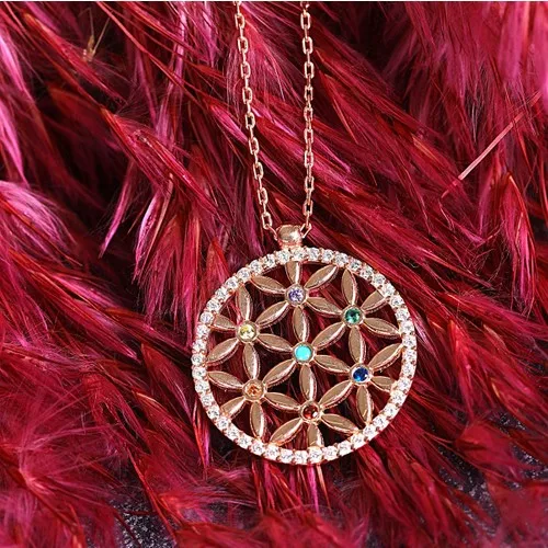 Fashion Jewelry Necklace Brs Silver 925 Sterling Flower of Life Motif Silver Necklace