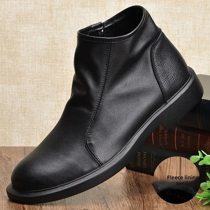 

Мужские ретро-ботинки челси из натуральной кожи, высокие, мягкие, износостойкие, с круглым носком, для повседневной носки