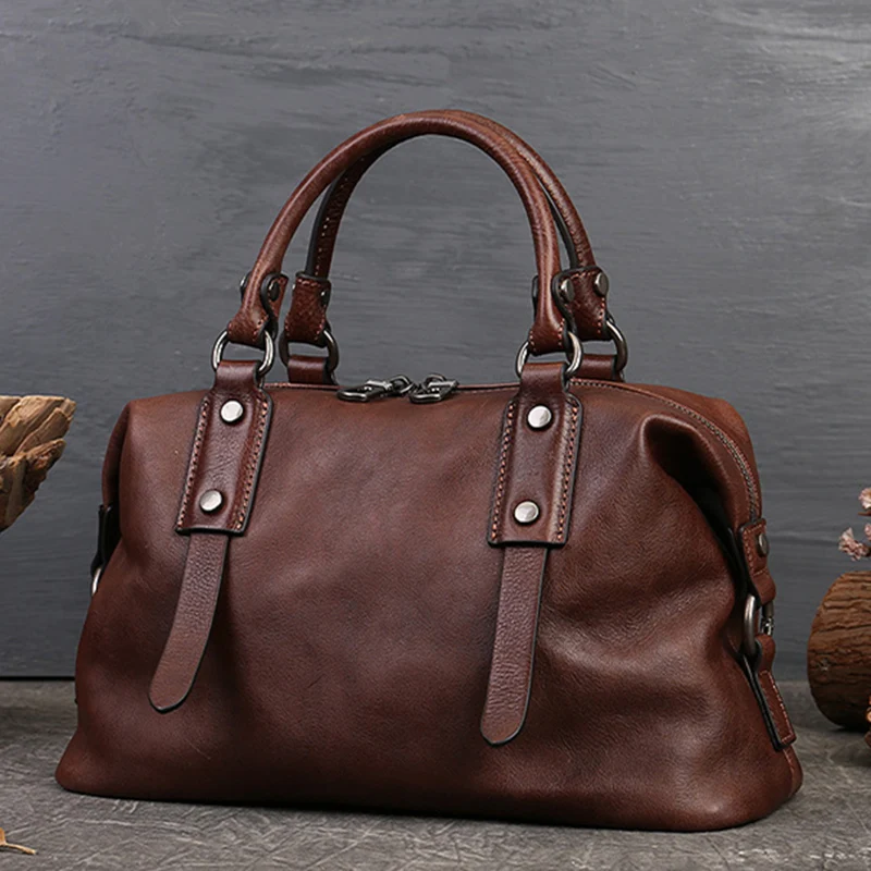 

Retro Brand Genuine Leather Women Tote Shoulder bags Boston Cow Leather Women's Messenger bags Handbag for Ladies Bolsa Feminina