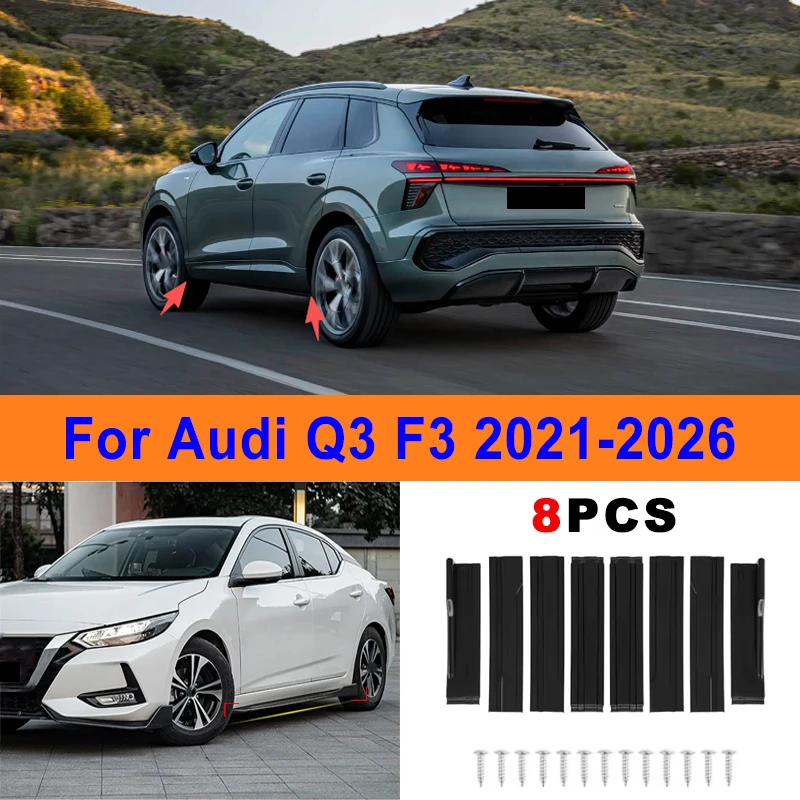 

8Pcs Extended Side Skirt Splitters For Audi Q3 F3 2021-2026 2022 2023 Sport Side Spoiler Bumper Lip Exterior Body Kit Mod Parts