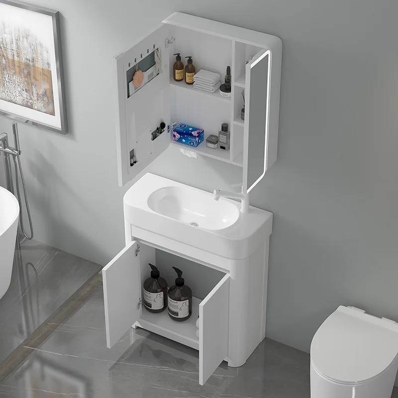 Small apartment circular arc bathroom cabinet extremely narrow integrated ceramic washbasin bathroom floor-to-ceiling washbasin