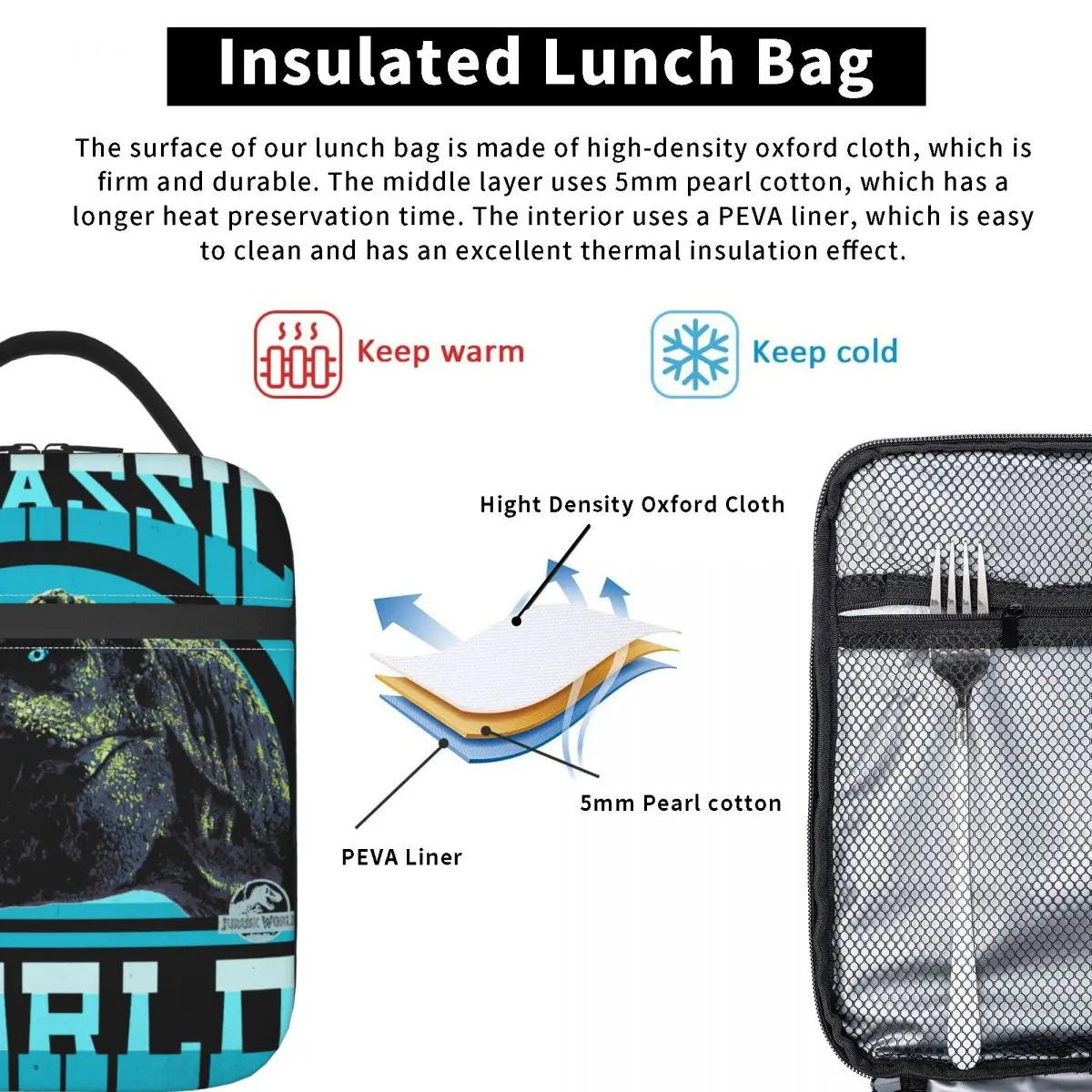 Jurassic Park Old World Insulated Lunch Bag Cooler Bag Meal Container Thermal High Capacity Lunch Box Tote Men Beach Travel