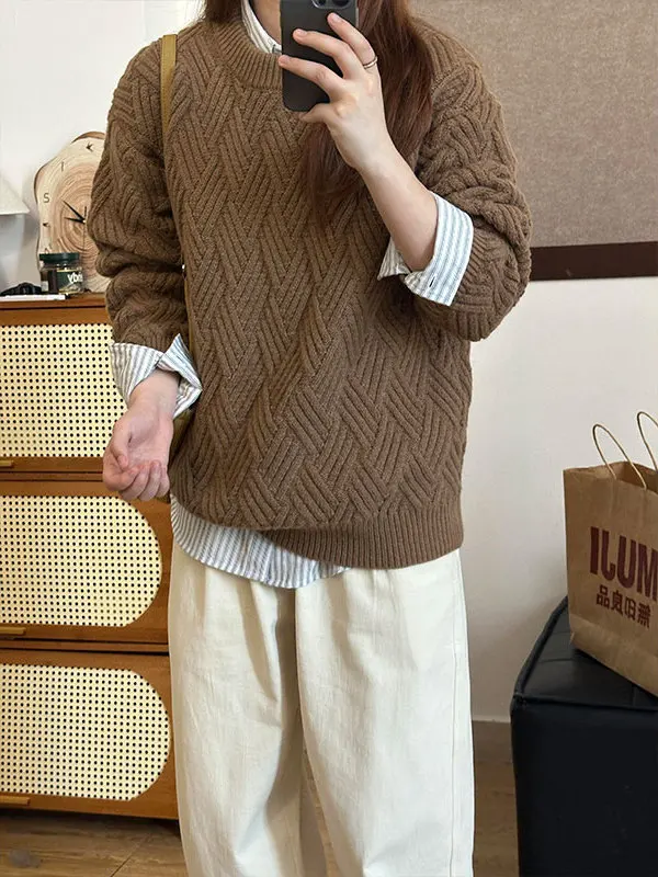 

Мужской вязаный свитер свободного кроя с длинным рукавом, утепленный, в американском ретро-стиле, осенне-зимний, с узором из фланели