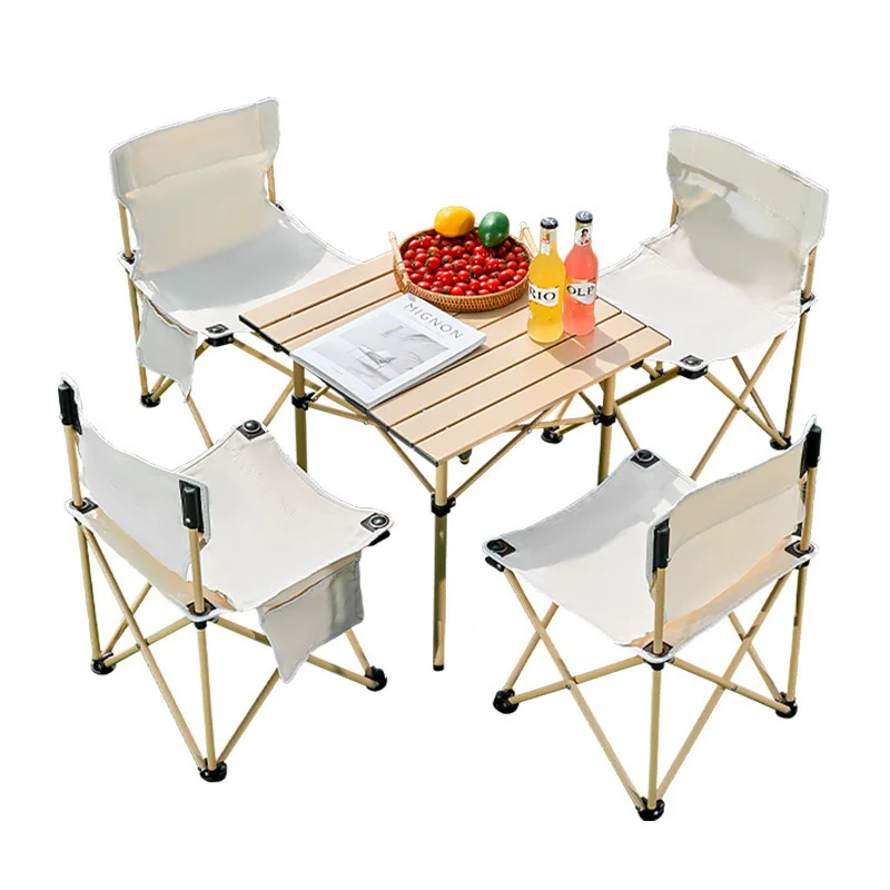 

Outdoor aluminum alloy egg roll table foldable portable six-piece set camping picnic camping table and chairs