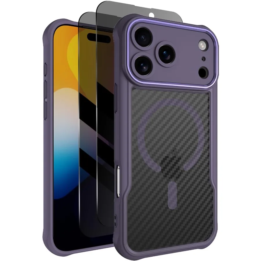 

Чехол для iPhone 17 Pro Max, совместимый с MagSafe с 2 защитными пленками для экрана, полное покрытие камеры, защита от падения 15 футов