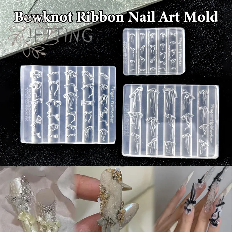 Hot 3D Bowknot Silicone Nail Mold Mixed Sized Shaped Ribbon Bow Soft Stamping Plates Kawaii Bowtie DIY Manicure Art Mould Tools