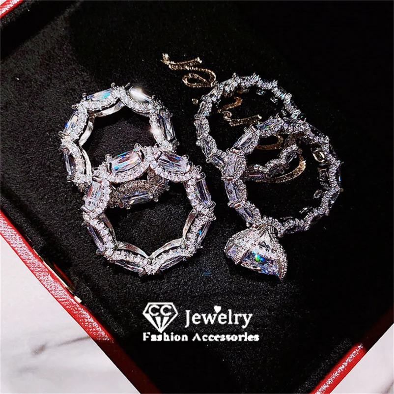 CC Brautsets Ringe Sterling Silber Farbglänzender Zirkonia Paarring für Frauen Hochzeit Eleganter Edel-Schmuck CC3189