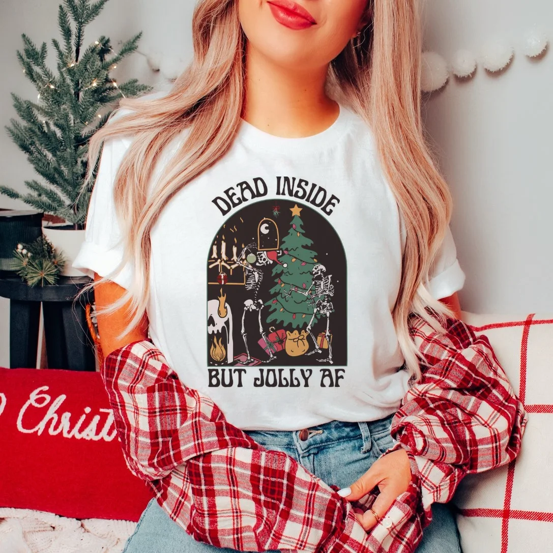 Harajuku Women's O-Neck Christmas Tree Pattern Fashion Printed Basic T-Shirt Women's Casual Christmas New Year Happy Hour T-Shir