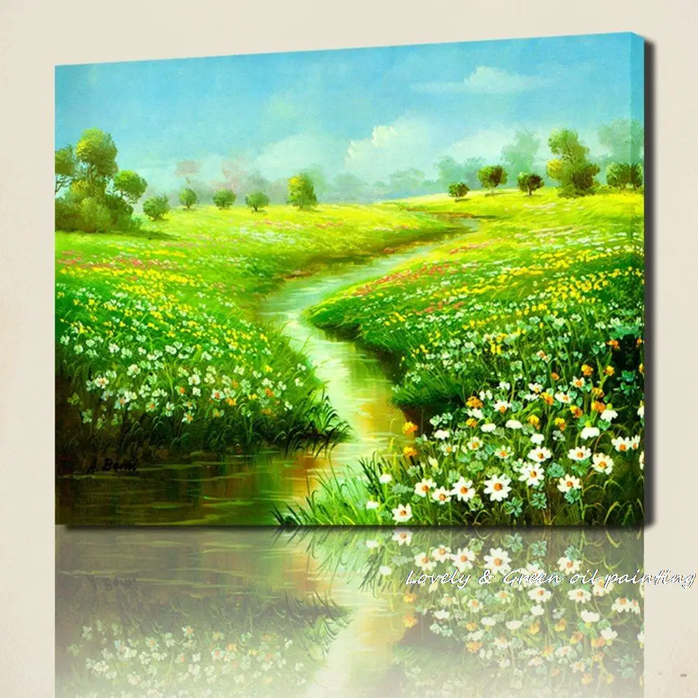 

Mintura 100% Handpainted Modern Landscape Oil Painting On Canvas,Red Yellow White Flower Art Pictures For Living Room Home Decor