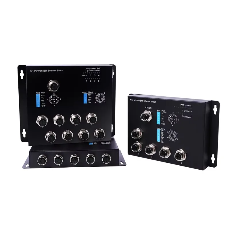 5/8 M12 Ports Gigabit Industrial Switch Support 10/100/1000Mbps Unmanaged Ethernet Railway Subway  ISG005/ISG008-M12