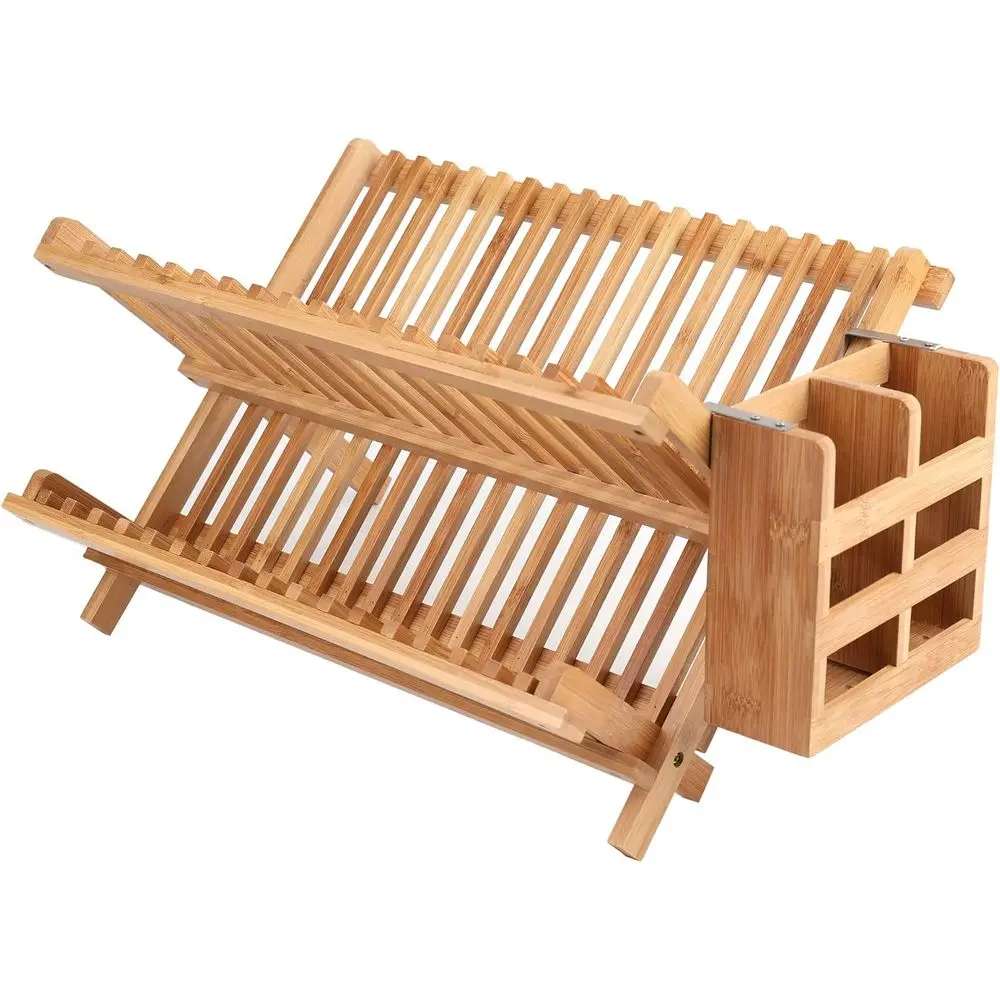 

Bamboo Dish Drying Rack with Utensil Holder - Collapsible Dish Drainer oldable Dish Rack Bamboo Plate Rack or Plates, Cups, Mugs