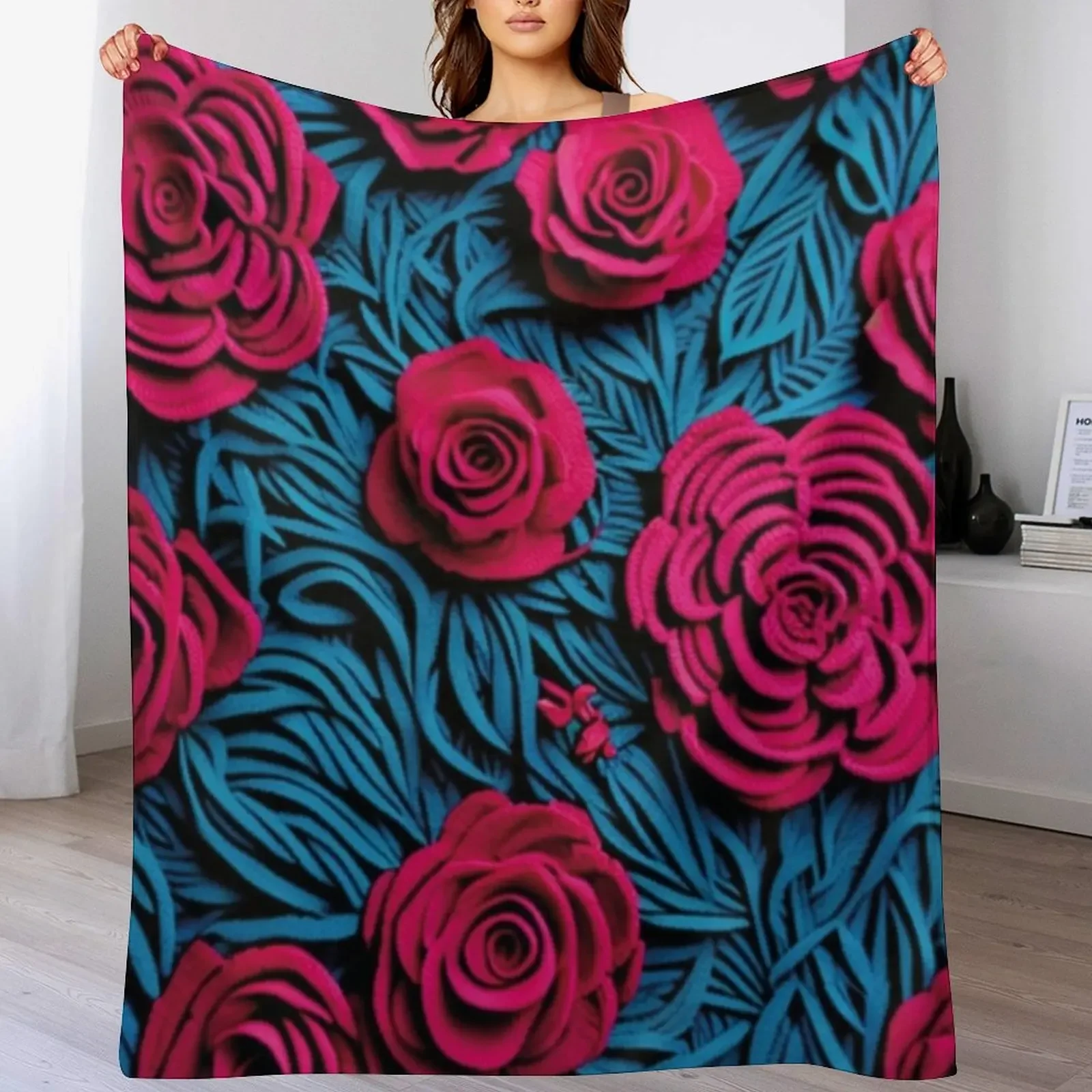 

Desenho crochê flores e filhas Throw Blanket Warm Plush Fuzzy Blanket for Living Room