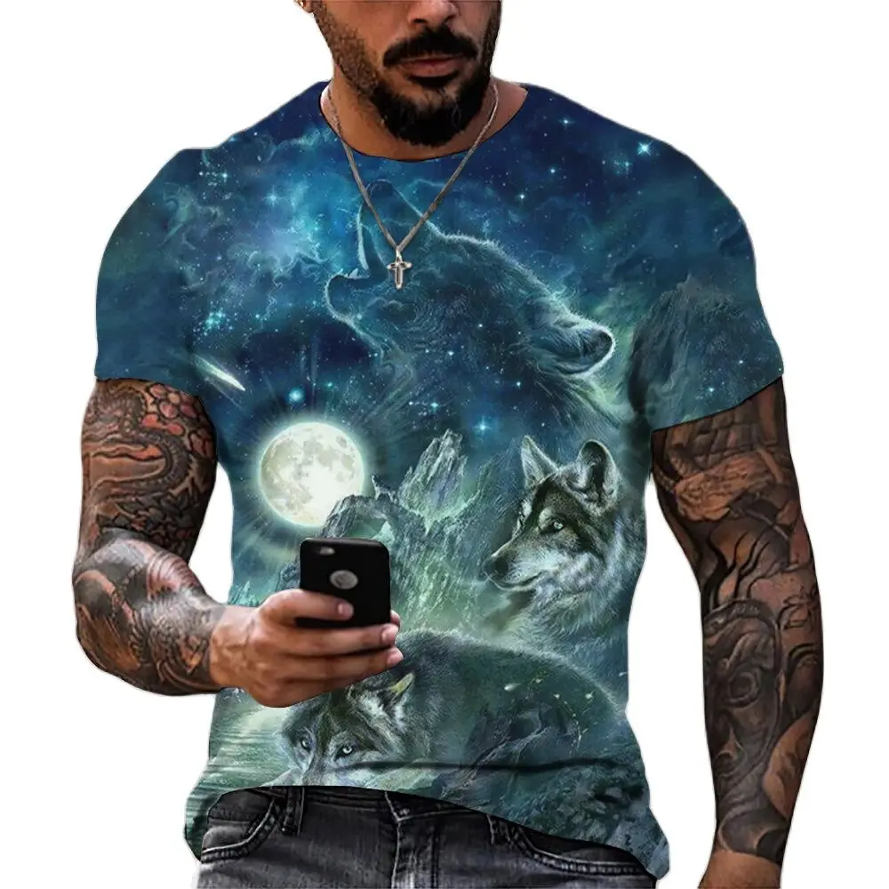 2024 Wolf T Shirt Für Herren Animal Print Kurzarm Top 3D Casual Straße Mann T-shirt Übergroßen T-shirt männer Vintage Kleidung