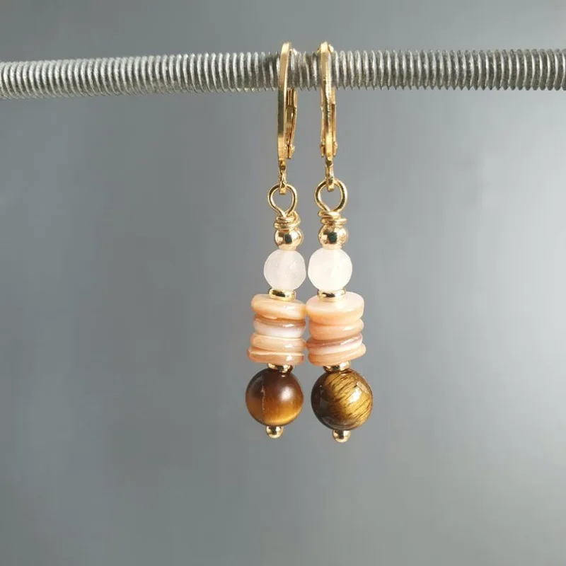 Tiger's eye and mother-of-pearl earrings