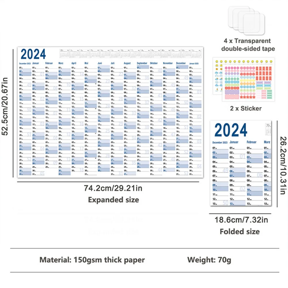 New 2024 Calendar Daily Schedule Planner Sheet Wall Calendar Yearly Weekly Annual Planner To Do List Agenda Organizer For Office