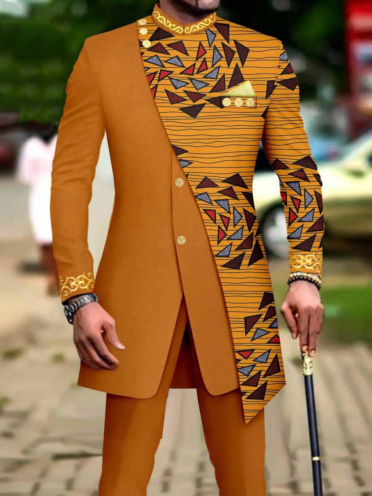 

Classic African National Printing Batik Men's Casual 2PCS Suit For Wedding Dinner Event Suit terno masculinos complete costume