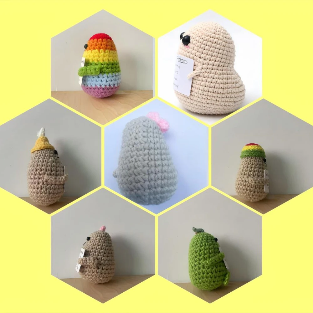 DIY Positive Card Knitted Potato Doll, Funny Positive Energy Egg Pendant, Crocheted Ornaments, Home Decoration, Festive Gifts view 4