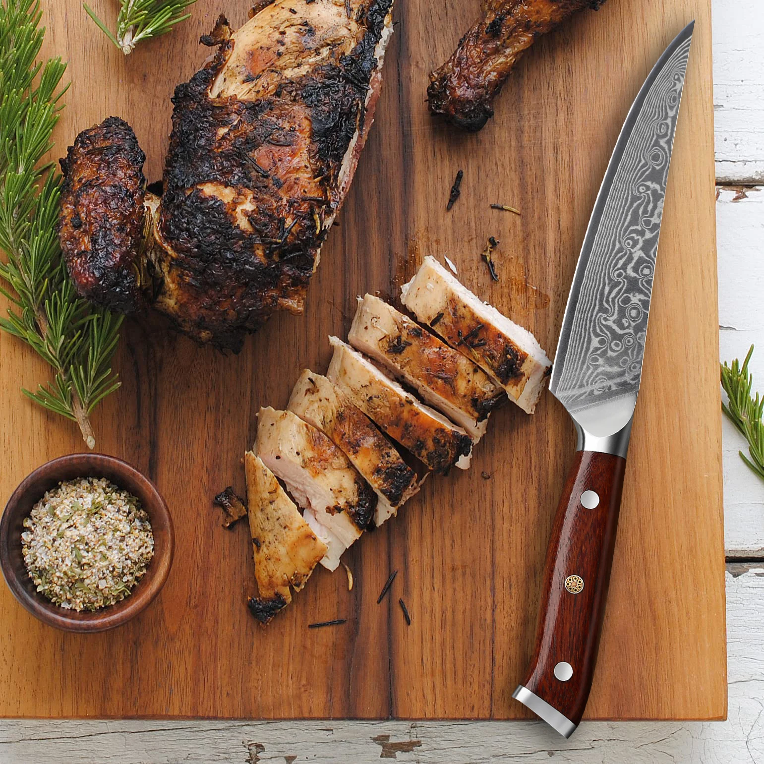 5'' Inches Steak Knife Damascus Steel Western Tableware Steak Knife Lamb Chop Knife High-end Kitchen Tools Rosewood Handle