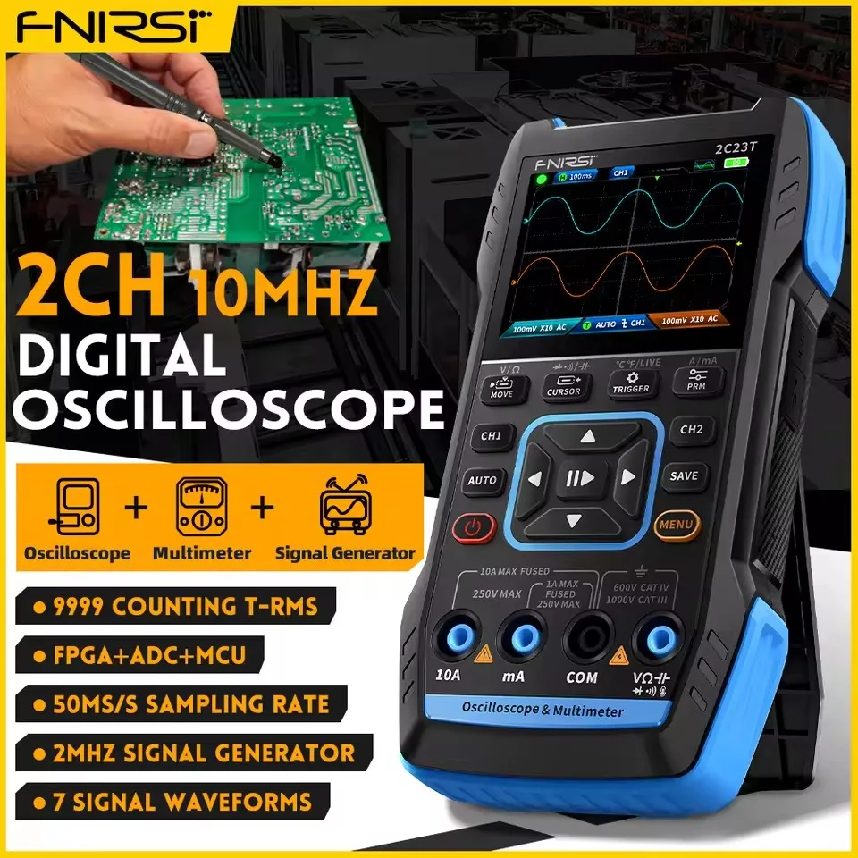 FNIRSI 2C23T 2C53T Upgrade 50MHz Handheld Digital Oscilloscope Multimeter Signal Generator 3 in 1 Dual Channel Automotive Tools