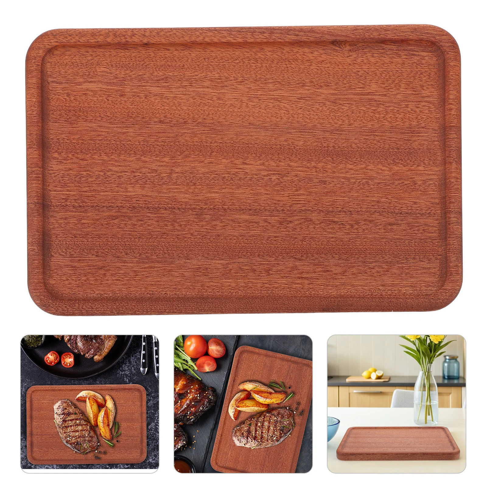 

Natural Wood Rectangular Charcuterie Board Raised Edge for Kitchen Dinner Cheese Snack Appetizer Tray Serving Platter Food