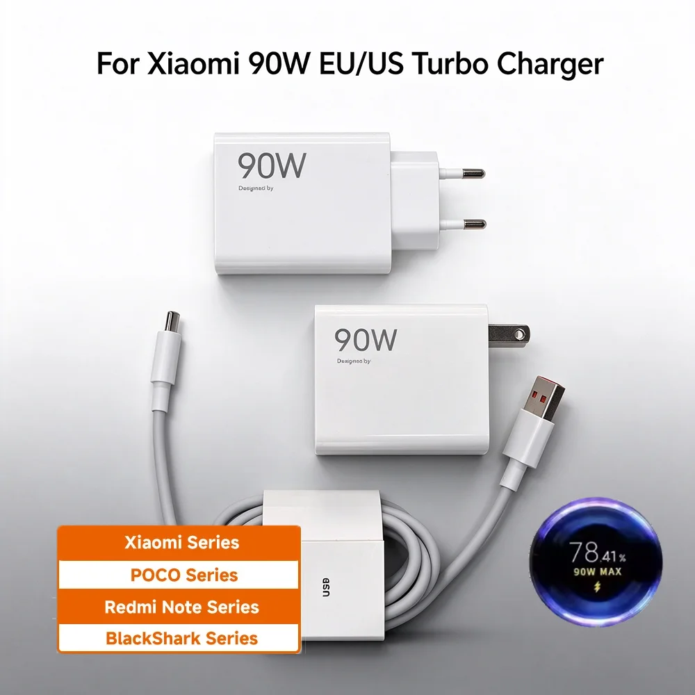 For Xiaomi Charger 90W EU Turbo Charge USB Type C Cable Adapter Mi 15 14 13 Pro Ultra Redmi Note POCO MIX Flip