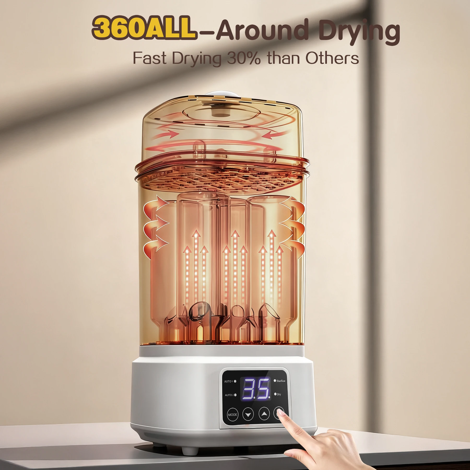 8-in-1 30-min Fast Drying, Compact for Travel‌ Baby Bottle Sterilizer & Dryer