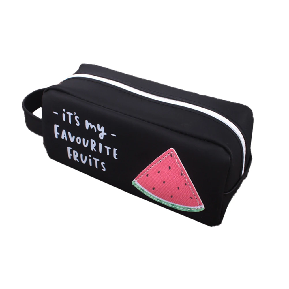 

Silicone Pencil Stationery Pouch Supplies High Capacity Cute Fruit Design Durable Zipper Bag Student School Supplies