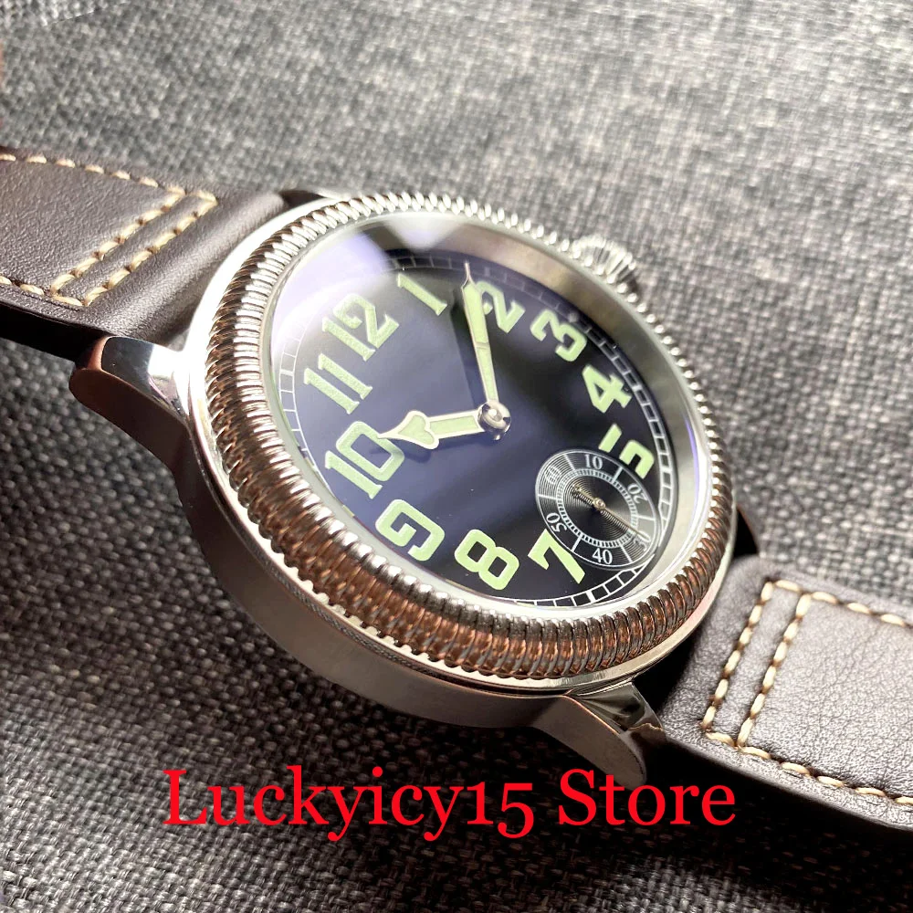 44MM Sterile Luminous 17 Jewels 6498 Hand Winding Movement Men\'s Wristwatch Stainless Steel Watch Case