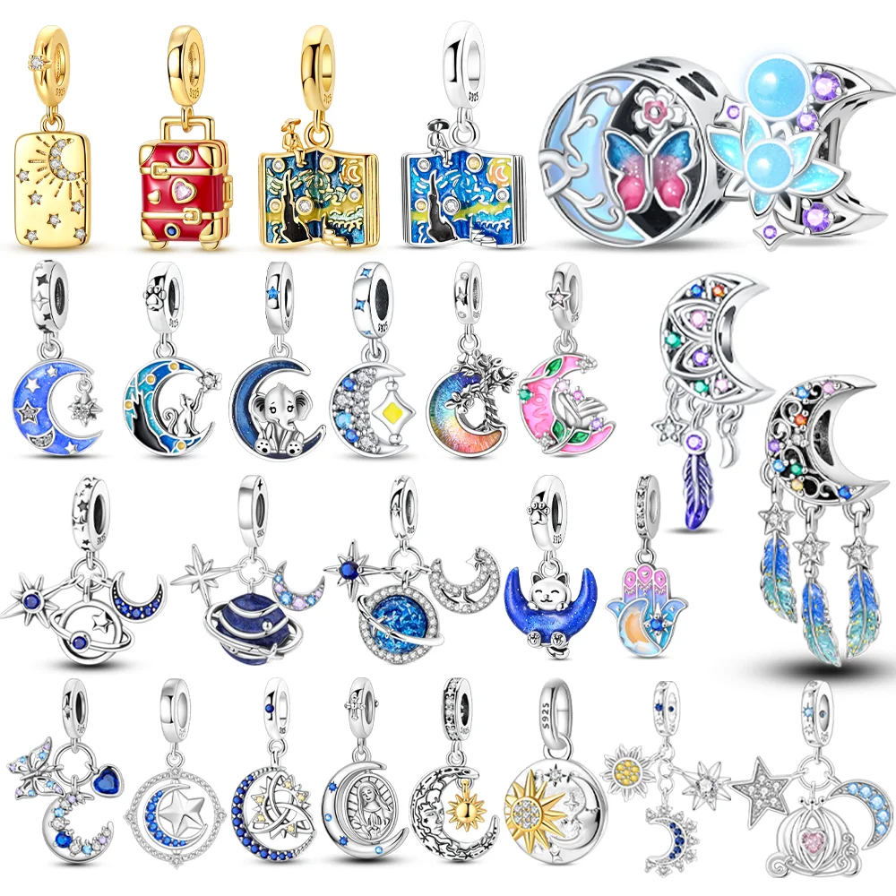 Charms S925 Silver Star Moon Zircon Beads Detachable Gradient Four-leaf Clover Pendant Fit Bracelet Diy Fine Jewelry Women Gifts