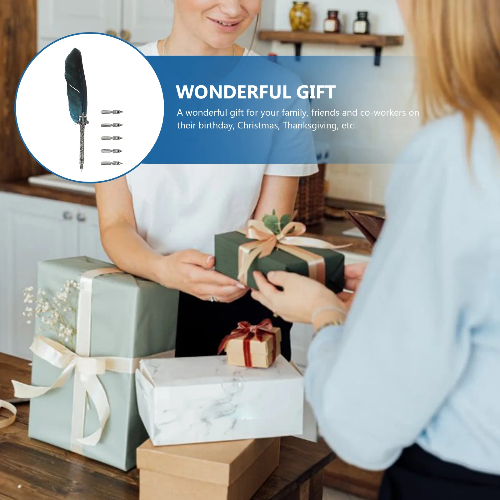 1Set Dip Pen Calligraphy Quill Pen Set Metal Body 5 Nibs Replacement for Drawing Writing Gift Birthday Gift