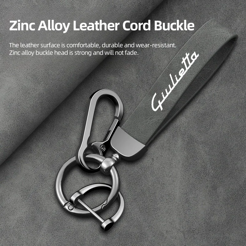 High-Grade Car Keychain Ring Zinc Alloy Leather Keychain Horseshoe Buckle for Alfa Romeo 156 159 Mito Giulia Stelvio Giulietta