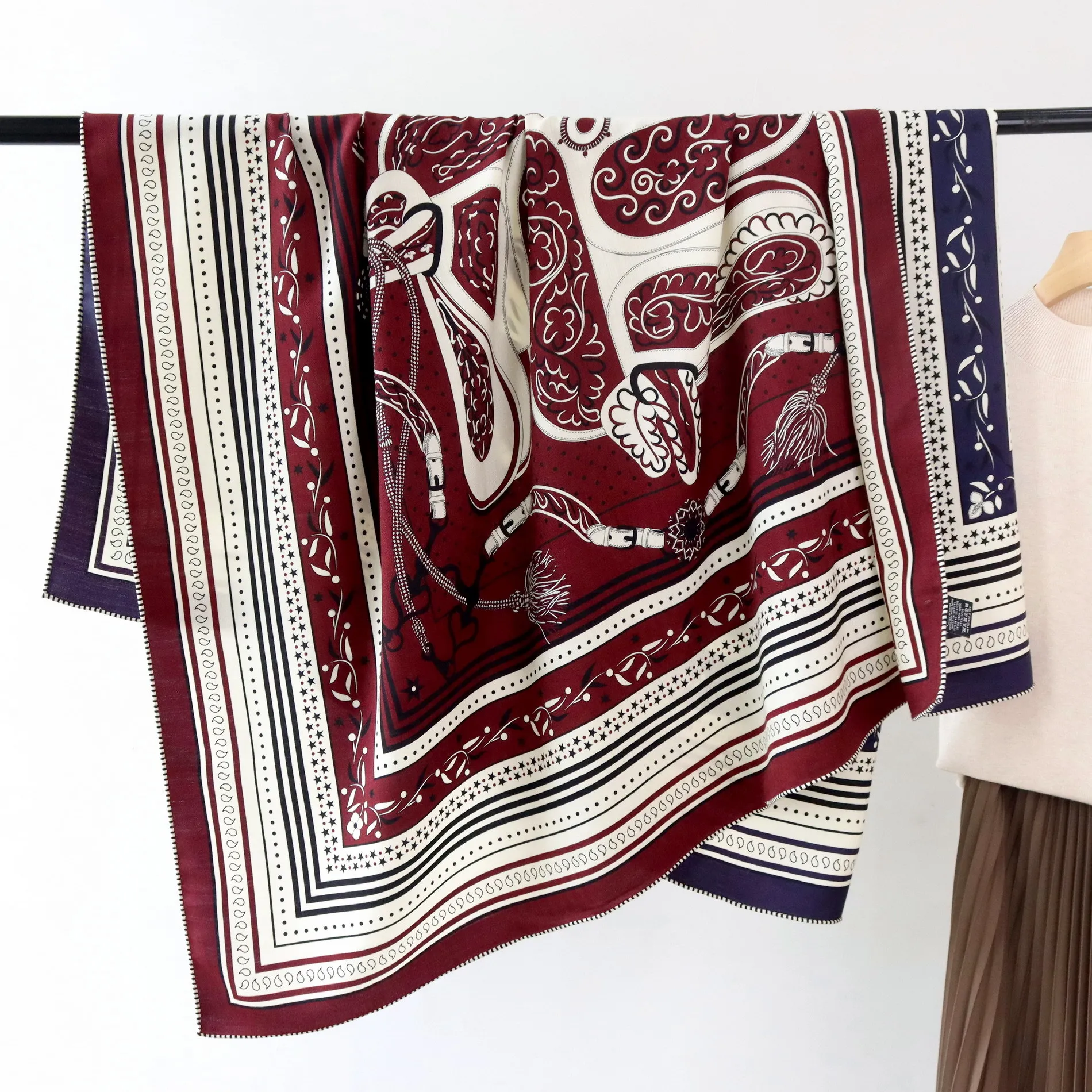 

Two Sided Print Winter Luxury Silk Wool Scarf Rolled Edges Shawls Bandanas Hijab Winter Accessories Scarves Shawls Christmas