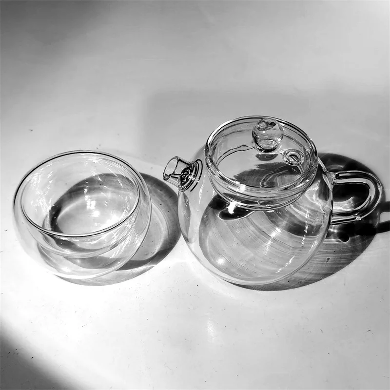 1Pcs 120ML Mini Glass Teapot And 50ml Double Glass Cup Japanese Style Tea Maker Heat-resistant Small Pot Filter Teaset